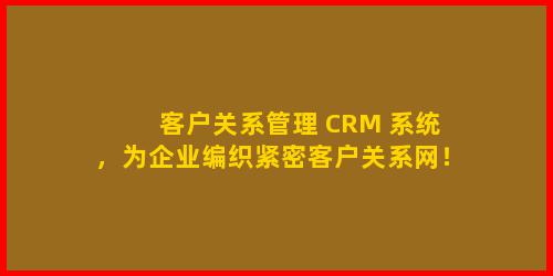 客户关系管理 CRM 系统，为企业编织紧密客户关系网！